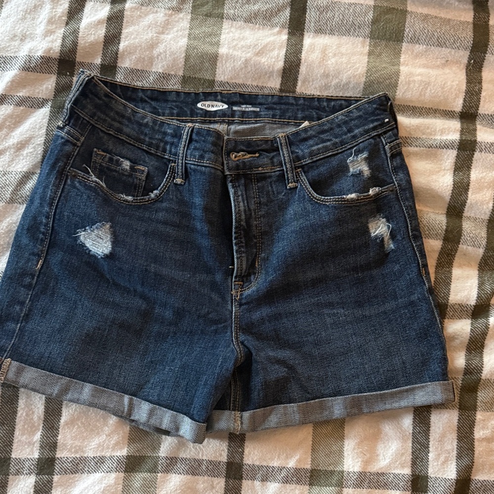 Old Navy Dark Blue Rolled Hem Distressed Denim Shorts